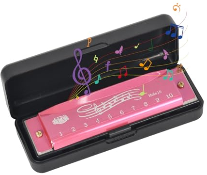 Armonica A Bocca, Armonica Diatonica In Do, 10 Fori Armonica Blues, Armonica A Bocca In Chiave Di Do, Con Custodia, Per Adulti, Professionisti, Principianti E Bambini (Rosa)