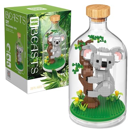 NVOSIYU Koala Mini Bausteine Set, Klemmbausteine Tiere Figuren Bauspielzeug mit Schaukasten, Zootiere Sammlung Kreatives Deko Geschenk für Erwachsene