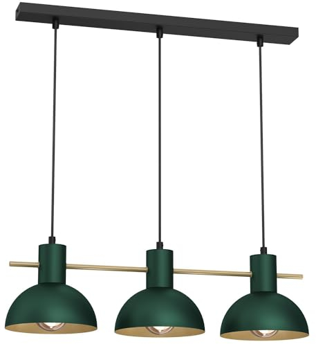 Hängelampe Metall Dunkelgrün Gold Esszimmer Wohnzimmer L:64 cm E27 3-flammig Loft Design elegante Pendelleuchte Esstisch VIROLIN