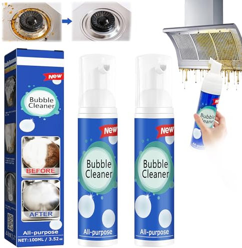 2PCS Limpiador de Burbujas Multiusos,Limpiador de Espuma Sin Enjuague para Cocina,Potente Limpiador de Espuma,Limpiador De Manchas De Aceite Pesado Espumoso,Aerosol De Limpieza De Enjuague Multiusos