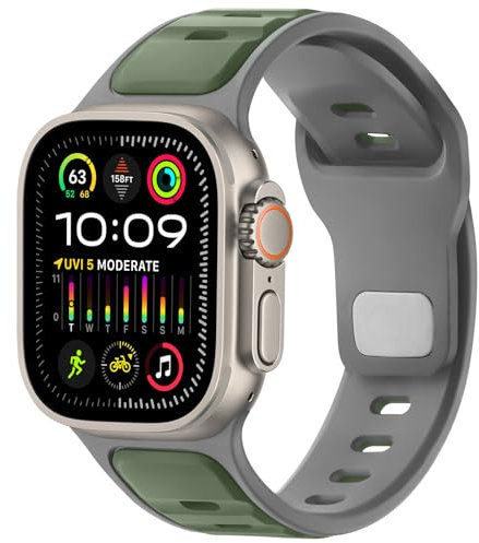 Anlinser Correas Compatible con Correa Apple Watch Ultra 2/Ultra 49mm 46mm 45mm 44mm 42mm, Pulsera Deportiva de Silicona Ajustable Compatible con iWatch Serie 10/9/8/7/6/5/4/3/SE, Verde Claro