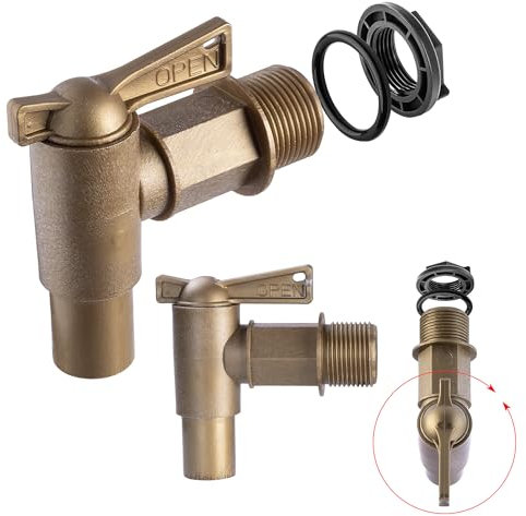 KADAX Rubinetto di scarico per serbatoio dell'acqua piovana, rubinetto da 3/4 pollici, rubinetto con guarnizione e controdado, nastro sigillante, rubinetto per serbatoio dell'acqua (oro, 84 mm)