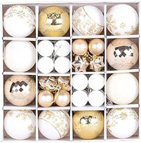 44 Stück bemalt Weihnachtskugeln, Weihnachtskugeln Plastik, Weihnachtsbaum-Dekorationskugel-Set in Verschiedenen Größen für Weihnachten und Party Dekoration, Herrliches (D)