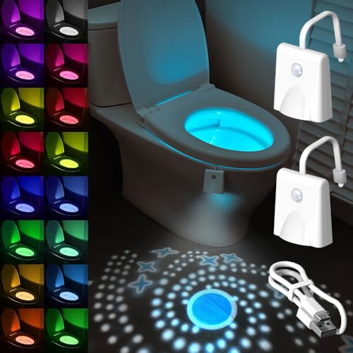 JOAASU Toilet Light Inside Toilet, 2 Pack Motion Sensor Toilet Night Light, 16 Colour Changing RGB Toilet Bowl LED Light, Toilet Lights Inside Toilet, USB Chargeable, Toilet Bowl Light for Any Toilet