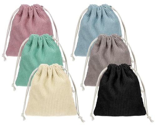 Piriuuo 6 Pieces Drawstring Type Small Makeup Bag, Portable Drawstring Cosmetic Bag Small Corduroy Pouch for Women Mini Makeup Bag for Cosmetics Jewerlry Home Travel Storage (Multicolor)