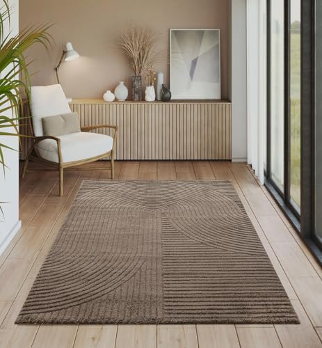 the carpet Everest - moderner Kurzflor Teppich Wohnzimmer Schlafzimmer mit Hoch-Tief-Effekt, 3D Effekt, hohe Flordichte und angenehm weich, Panglao Design, Braun, 120 x 170 cm