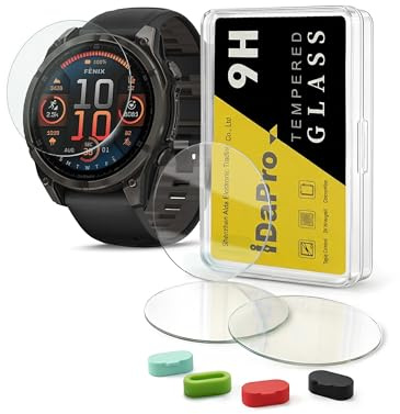 iDaPro 4+4Pack Displayschutz für Garmin Fenix 8 AMOLED 47mm (⌀39.5mm) – 9H, Anti-Fingerabdruck, kratzfest, blasenfrei, inkl. Silikon Anti-Staub-Stecker