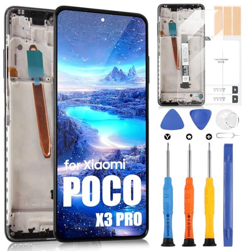 ARSSLY - Pantalla para Xiaomi Poco X3 / Poco X3 Pro/Poco X3 NFC LCD Pantalla M2102J20SG MZB07Z0IN LCD Pantalla Táctil Digitalizador Asamblea + Reparación Kit (Negro con Marco)