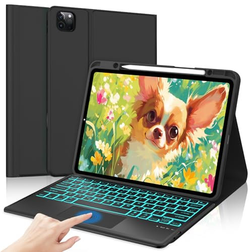 SENGBIRCH Keyboard Case for iPad Pro 12.9 inch (6th/5th/4th/3th Generation) - 7 Colors Blacklit Touchpad Keyboard, Detachable Trackpad Keyboard for iPad Air 13 (M3/M2), Black