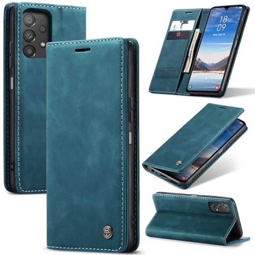 Azororo Handyhülle für Samsung Galaxy A52 5G Hülle Premium Lederhülle Flip Case Magnet Tascher Kartenfach Standfunktion Klapphülle Schutzhülle für Samsung Galaxy A52,Blaugrün
