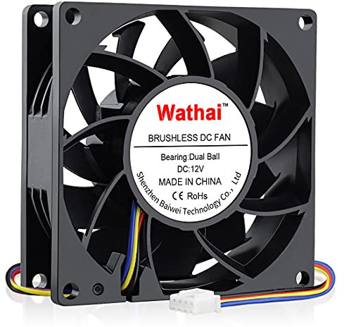 Wathai 80mm Small 12V DC Axial Exhaust Fan with AC Adapter, 3 Inch Duct Fan for Fume Extractor, Soldering Smoke, 3D Printer Enclosure, Laser Engraver Dual Ball High Airflow