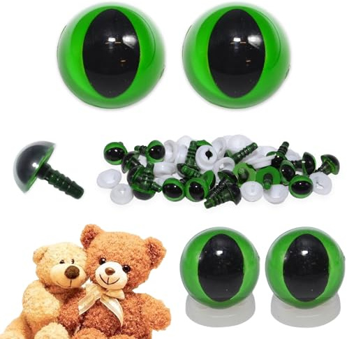 celloexpress 10mm Green Cats Eyes with Plastic Backs - Safety Eyes for Soft Toy Teddy Bear Animal Making (Pack of 1 Pair)