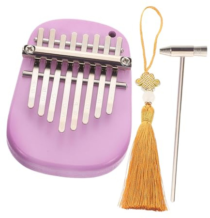Kalimba mit 8 Tasten, Kleiner Daumenklavier in Ovaler Form | 1 Satz, Lavendelfarbene Ausführung, Holz Kunststoff Metall, für Reisen und Unterwegs