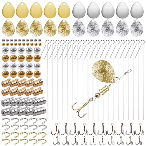 JOGFFDE 140pcs Spinner Herstellung Kit Angeln Köder Herstellung Zubehör DIY Zubehör Inline Blade Spinnerbait Teile Spinner Gabelkopf Schaft Köderkörper Drilling Haken