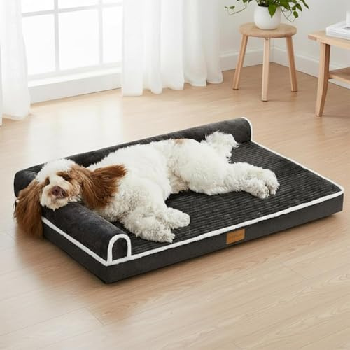 Jolibean Orthopädisches Hundebett Große Hunde, 122x76cm, Schwarz | Kuschelige Hundematte aus Eierkarton-Schaum, Hundesofa Kunstfell mit Rutschfester Unterseite, Abnehmbarem Waschbarem Bezug