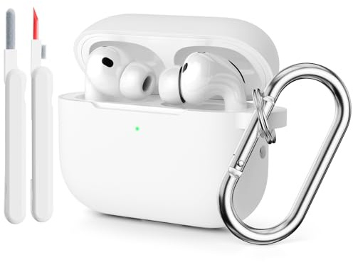 Molylove Silikon Hülle kompatibel mit AirPods Pro 3 (2025), Schutzhülle für AirPods Pro 3 Generation mit Reinigungsstift, Stoßfeste Silikonhülle Kit & Karabiner (Weiß)