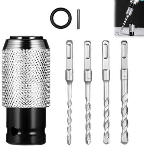 Bohrhammeradapter mit Schlagbohrersatz, 5-teiliger multifunktionaler Elektrohammer-Bohrkonverter mit Adapter und 4 Hammerbohrern, Schnellwechselkonverter für Bohrschrauber