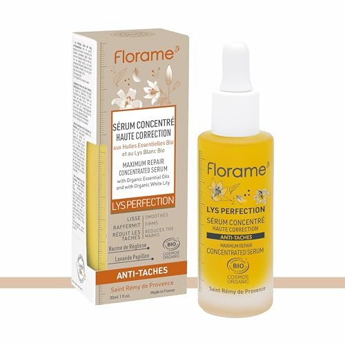 Florame Lys Perfection Serum High Correction 30 ml – Anti-Flecken- & Glanzwirkung – Bio-Pflanzenöle – Anti-Aging-Gesichtspflege – reife Haut – Hergestellt in Frankreich
