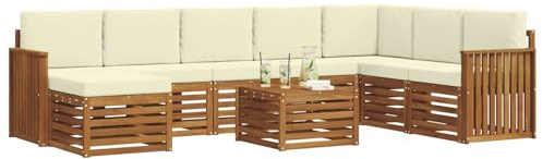 vidaXL Sofagarnituren 9 pcs Natur und Creme Massivholz Akazie, Modernes Outdoor-Sofa Set, langlebige Sitzmöbel für Garten, Terrasse, Lounge und gemütliches Wohnen
