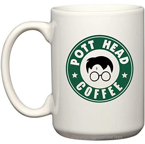 BeeGeeTees Pott Head Magic School - Taza de café con parodia de mago para magos (15 onzas)
