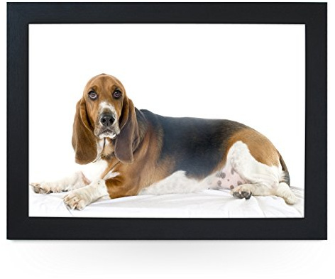 Portable Lap Desk Tray (Basset Hound Dog) Handmade Wooden Frame, Beanbag Cushioned Bottom | Computers, Laptops, Meals, Food | L0150 Black