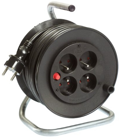 as - Schwabe Kabeltrommel 15 m - H05VV-F 3G1,5 - 4 Steckdosen IP20 - Thermoschutzschalter - verzinktes Rohrgestell - 250 V / 16 A, 810180