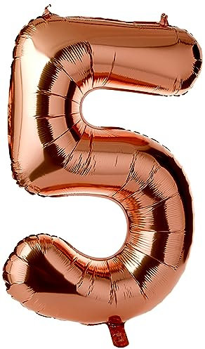 Rose Gold Number 5 Shaped Large Foil Balloon (86cm) 1 Piece - Perfect for Birthday Parties and Special Events