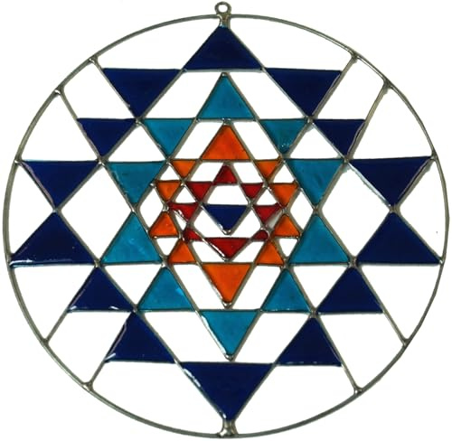 Sonnenfänger, Suncatcher aus Metall, handgefertigt, Yantra blau | Metall-Sonnenfänger, zauberhafte Lichtspiele, einzigartiges Design, ideal für Dekoration