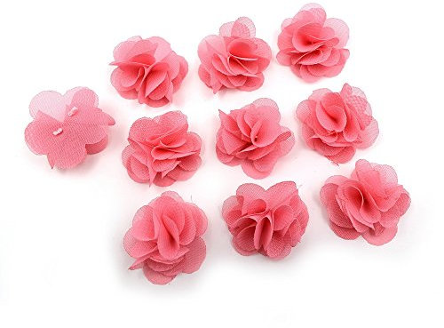 Lot de 10 petites fleurs en tissu voile rose foncé