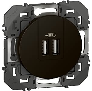 LEGRAND - Doppelsteckdose USB-A dooxie – Versteckt auf Steckdose 2P+T – zum Laden – mit Platte ausgestattet – mattes Schwarz