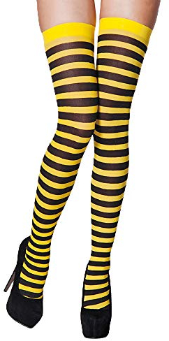 Das Kostümland Halterlose Ringel Strümpfe Honigbiene für Damen - Gelb Schwarz