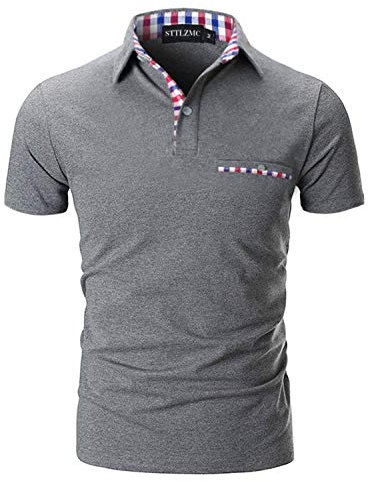 STTLZMC Mode Polo Homme Manche Courte Golf Poloshirt Casual Col Contrasté Tops,Gris,L