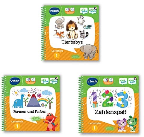Vtech 80-488904 MagiBook-Lernbuch-Bundle: 3 Bücher der Lernstufe 1 (Tierbabys 3D, Formen und Farben 3D, Zahlenspaß 3D), Lernbuch, Mehrfarbig