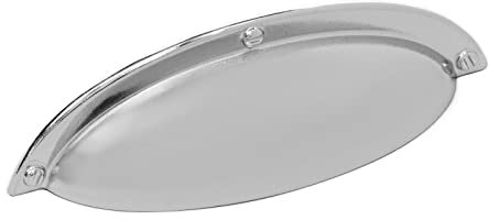 Decoranddecor Manna Cup Shell Half Moon Handles Pull Handle for Cupboard Cabinet Drawer (64mm Hole Center - 93,50 Overall Length, Polished Chrome)