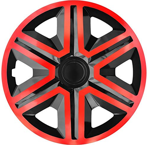 Luckyberg Radkappen - 'Fast LUX/Action' 15 Zoll 4er Set - Universal Fit für Autos und andere Fahrzeuge (Rot/Schwarz)