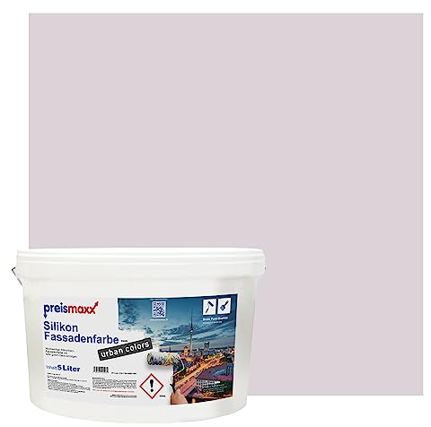 Silikonharz Fassadenfarbe, Helles Mauve Lila 5 Liter, hochwertige, matte, wasserabweisende Aussen-Dispersion, sehr guter Regenschutz - Abperleffekt
