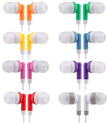 CN-Outlet Cuffie auricolari per bambini, confezione da 50 pezzi, multicolore, confezionate singolarmente, usa e getta, perfette per scuola, aule, biblioteche, studenti (50 misti)