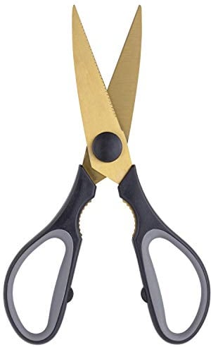 Juno Range (Gold, Scissors) - Heavy Duty Kitchen Scissors - Super Hard Titanium Coated. Soft Grip, Dishwasher Safe, Multipurpose, Utility Food Cooking Snips, Bottle Opener. 20cm/8”