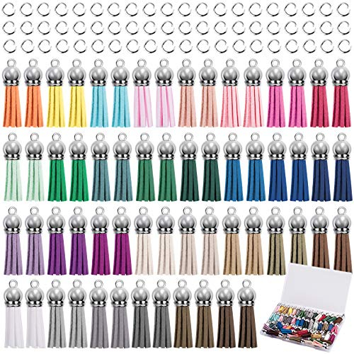 Duufin 120 Stück Quasten Anhänger und Biegeringen Kit mit 60 Stück Quasten Anhänger Leder 60 Stück Biegeringen für DIY Schlüsselbund Taschen Armband, 30 Farben
