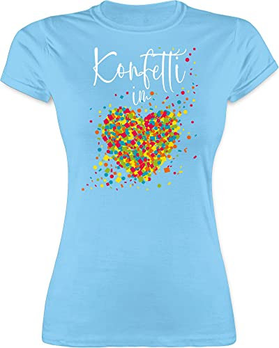 Shirt Damen - Karneval & Fasching - Konfetti im Herzen I - XXL - Hellblau - Tshirt Faschings-t-Shirt Faschings köln für Frauen Party Karnevals t- Shirts fassenacht Herz Tshirts t karnevalsshirts