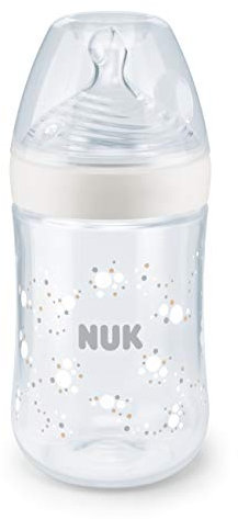 NUK Nature Sense 10216266 Biberon, tétine en silicone, affichage de la température, bisphénol A taille M, 260 ml, blanc, lot de 1, blanc