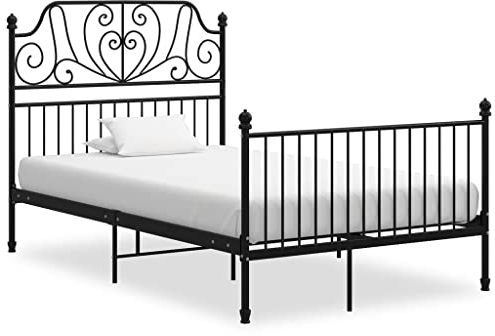 vidaXL Bettgestell Metallbett Schlafzimmer Bett Doppelbett Schlafzimmermöbel Bettrahmen Lattenrost Pulverbeschichtetes Metall Schwarz 120x200cm