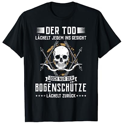 Bogenschießen Geschenk Bogensport T-Shirt für Bogenschützen Männer und Damen, Schwarz, M, Kurzarm, Unisex, Klassisch, Schädelmuster