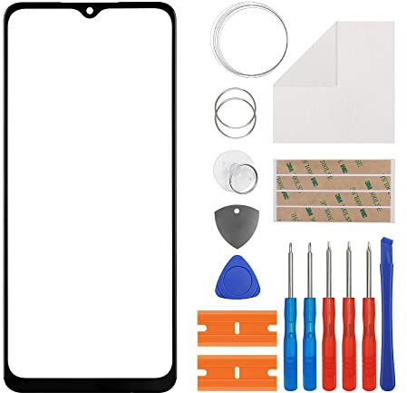 Duotipa Pantalla de cristal frontal de reparación compatible con Samsung Galaxy A12, SM-A125F, SM-A125M, SM-A125U, 6,5 pulgadas + herramientas (sin pantalla ni digitalizador táctil)