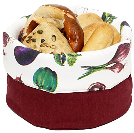 Lashuma Füllkorb modern Ø 22 cm Höhe: 13 cm, Brotkorb bunt Gemüse, Frühstückskorb rund