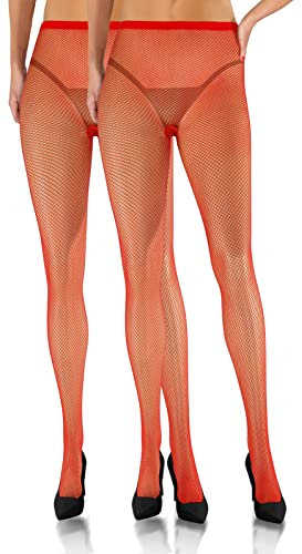 Sesto Senso 2 pares de Medias de Rejilla de Malla Pequeño Para Mujer Parte de Bragas de Rejilla de Cintura Alta Rojo 3/4 M/L Red