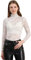 Allegra K Damen Langarm Durchsichtig Spitze Oberteil Stehkragen Mesh Blumen Lace Hochgeschlossene Top Bluse Weiß XL