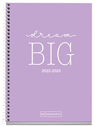 MIQUELRIUS - Kalender September 2022 Juni 2023 - Durchmesser der Seite - Active-Größe 11,7 x 17,4 cm - Zweisprachig: Spanisch, Englisch, School - Lavendel-Spruch