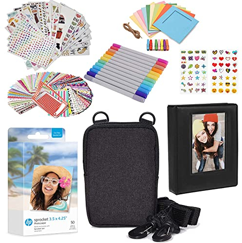HP Sprocket 3.5 x 4.25” Zink Photo Paper - Kit: 50 Pack Zink Paper, Case, Photo Album, Markers, Sticker Sets