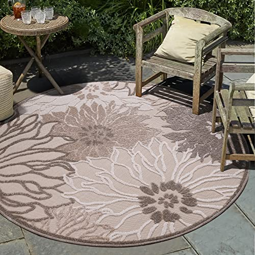 Impression Outdoor Teppich Wetterfest - Balkon Teppich Wasserabweisend - Terrasse, Garten, Wohnzimmer, Bad oder Küche - Creme, 200 cm Rund